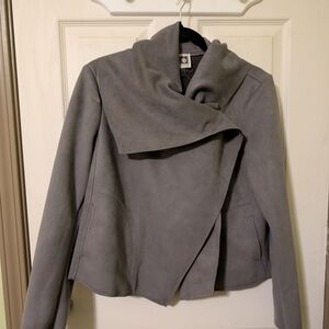 Anne Klein Gray Draped Suede-Look Jacket